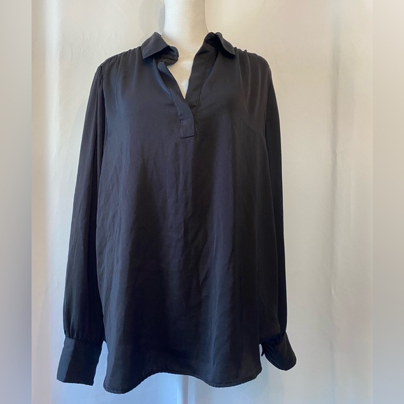 Banana Republic Tops - Banana Republic Black Long Sleeve Split Neck Collar Minimalist Blouse LG Witchy